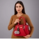 Women's PU Leather Solid Shoulder Zipper Handbag (Red)
