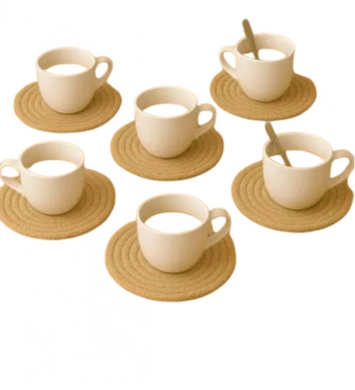 Cotton 6 Pcs Set Tea Coaster 6 Pcs Set (Beige)