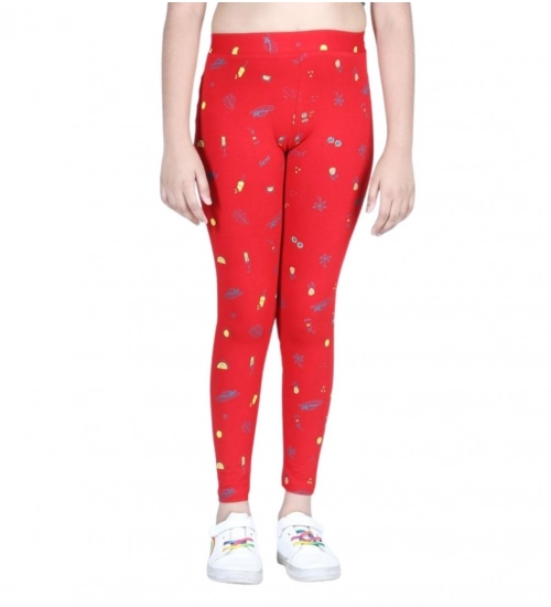 Girl's Cotton Lycra Printed Elasticated Leggings (Red) Girl's Cotton Lycra Printed Elasticated Leggings (Red)