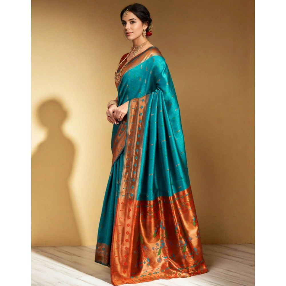 Women's Silk Blend Zari Woven Saree With Unstitched Blouse 5.5Mtr (Rama) Women's Silk Blend Zari Woven Saree With Unstitched Blouse 5.5Mtr (Rama)