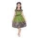 Girl's Brocket Printed Short Sleeve Round Neck Dress (Green)