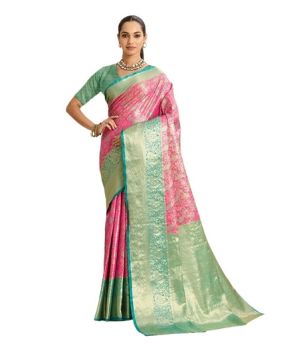 Women's Faux_Banarasi_Silk Woven Saree With Unstitched Blouse 5.5Mtr (Pink) Women's Faux_Banarasi_Silk Woven Saree With Unstitched Blouse 5.5Mtr (Pink)