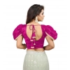 Women's Jimmy Solid V Neck Puff Sleeve Readymade Blouse (Pink 38 , Alterable up to 42)-PID65842