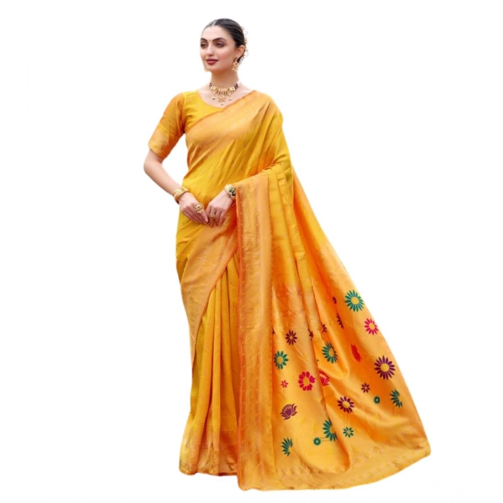 Women's Silk Blend Paithani Weaving Saree With Unstitched Blouse 5.5Mtr (Mustard) Women's Silk Blend Paithani Weaving Saree With Unstitched Blouse 5.5Mtr (Mustard)