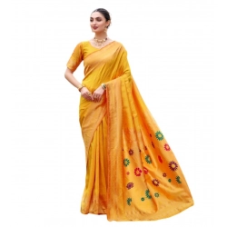 Women's Silk Blend Paithani Weaving Saree With Unstitched Blouse 5.5Mtr (Mustard)