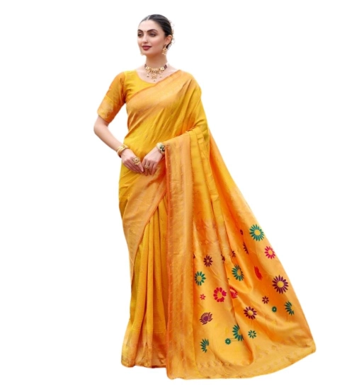 Women's Silk Blend Paithani Weaving Saree With Unstitched Blouse 5.5Mtr (Mustard)