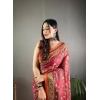 Women's Linen Printed Saree With Unstitched Blouse 5.5Mtr (Red)