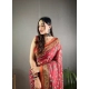 Women's Linen Printed Saree With Unstitched Blouse 5.5Mtr (Red)