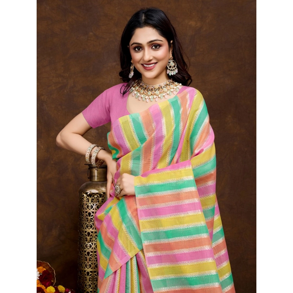 Women's Cotton Blended Printed Saree With Unstitched Blouse 5.5Mtr (Pink) Women's Cotton Blended Printed Saree With Unstitched Blouse 5.5Mtr (Pink)