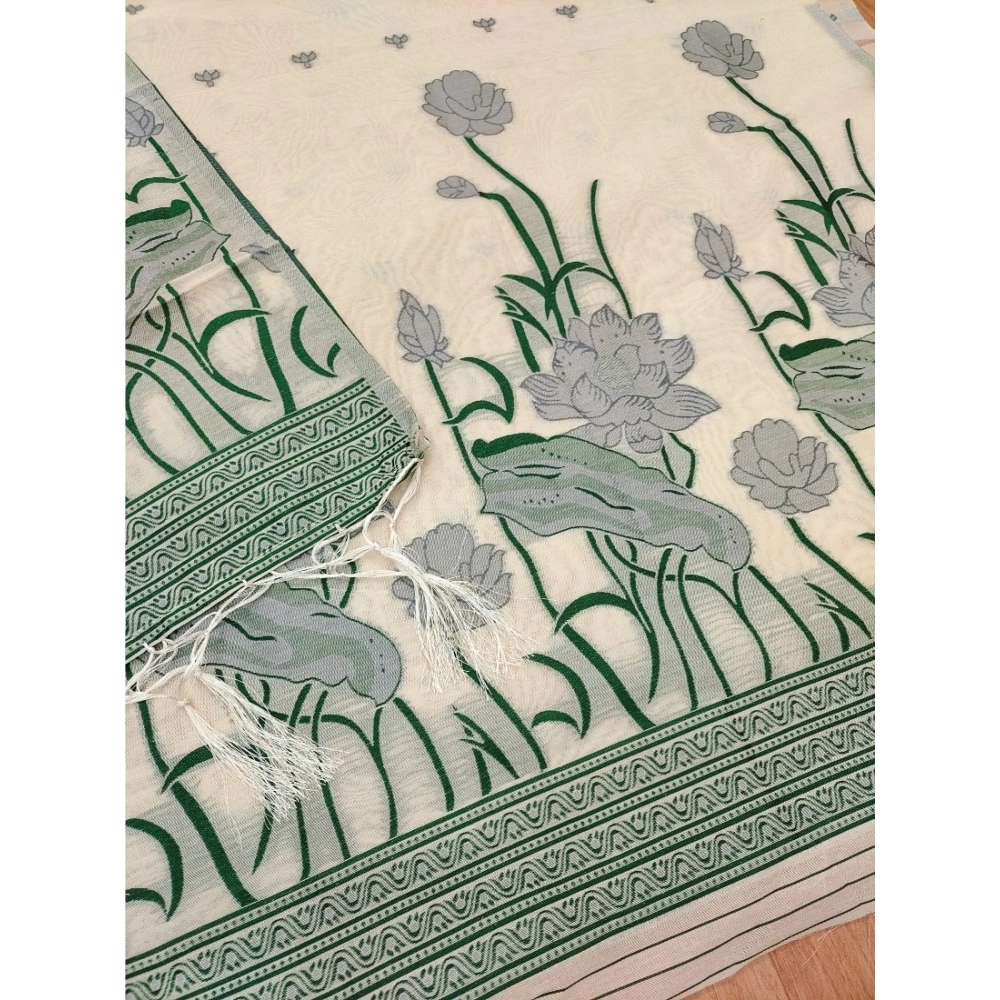 Women's Banarasi Silk Printed Unstitched Salwar Suit Material With Dupatta (OffWhite, 3Mtrs)