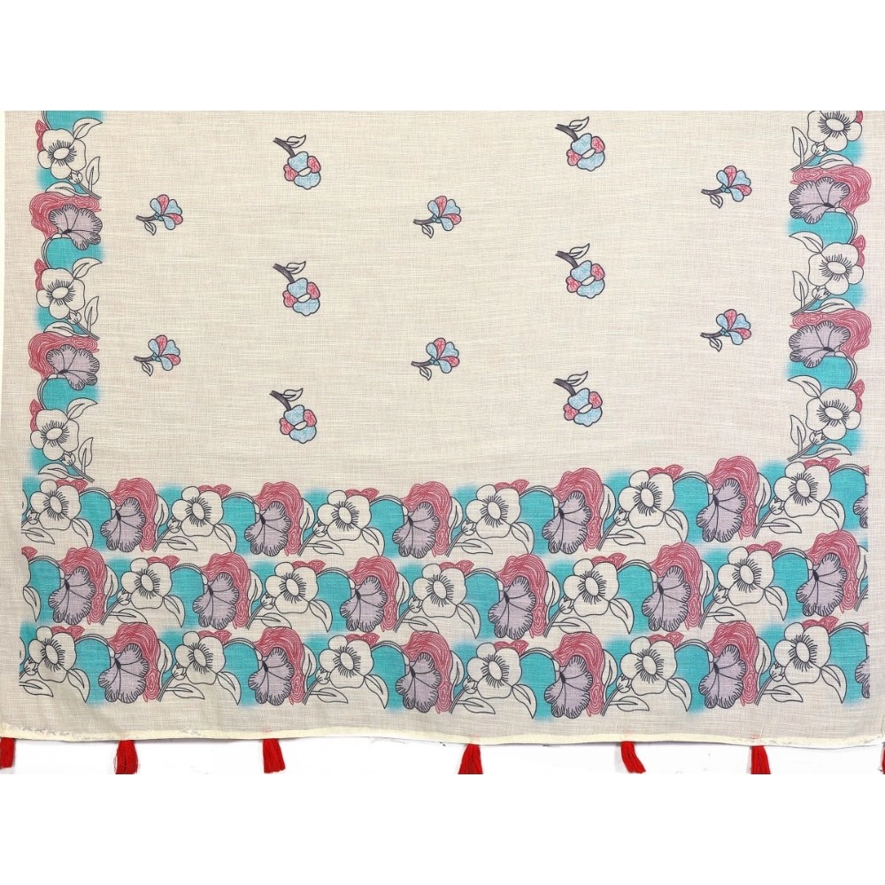 Women's Linen Cotton Printed Saree With Unstitched Blouse 5.5Mtr (Off White) Women's Linen Cotton Printed Saree With Unstitched Blouse 5.5Mtr (Off White)