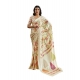 Women's Satin Crepe Printed Saree With Unstitched Blouse 5.5Mtr (Off White)