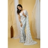 Women's Georgette Printed Saree With Unstitched Blouse 5.5Mtr (White-Grey) Women's Georgette Printed Saree With Unstitched Blouse 5.5Mtr (White-Grey)