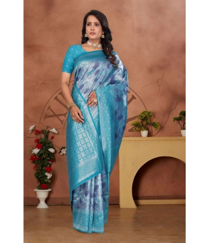 Women's Banarasi Silk Jaquard Woven Saree With Unstitched Blouse 5.5Mtr (Light Blue) Women's Banarasi Silk Jaquard Woven Saree With Unstitched Blouse 5.5Mtr (Light Blue)