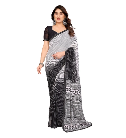 Women's Georgette Printed Saree With Unstitched Blouse 5.5Mtr (Black)