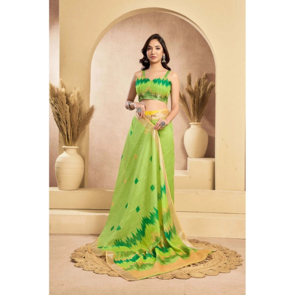 Women's Linen Cotton Printed Ready To Wear Saree With Unstitched Blouse 5.5 Mtr (Lime) Women's Linen Cotton Printed Ready To Wear Saree With Unstitched Blouse 5.5 Mtr (Lime)