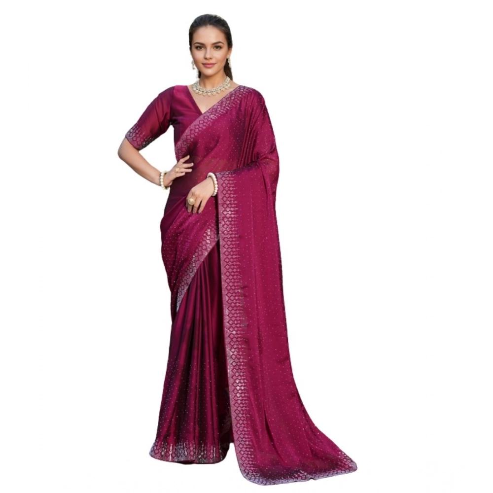 Women's Rangoli Diamond Weaving - Stone Work Saree With Unstitched Blouse 5.5Mtr (Maroon) Women's Rangoli Diamond Weaving - Stone Work Saree With Unstitched Blouse 5.5Mtr (Maroon)