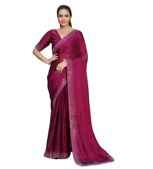 Women's Rangoli Diamond Weaving - Stone Work Saree With Unstitched Blouse 5.5Mtr (Maroon)