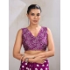Women's Satin Crepe Printed Saree With Unstitched Blouse 5.5Mtr (Purple)