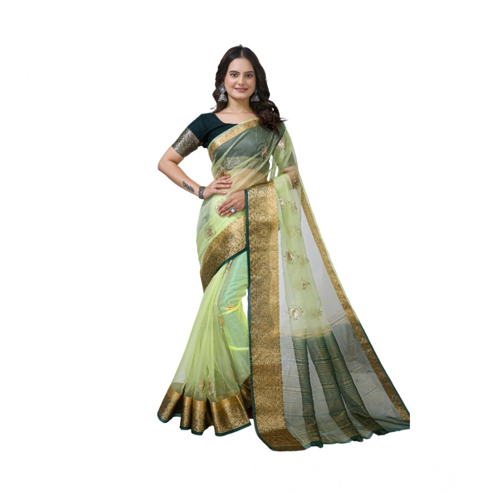 Women's Organza jacquard Embellished Saree With Unstitched Blouse 5.5Mtr (Light Green) Women's Organza jacquard Embellished Saree With Unstitched Blouse 5.5Mtr (Light Green)