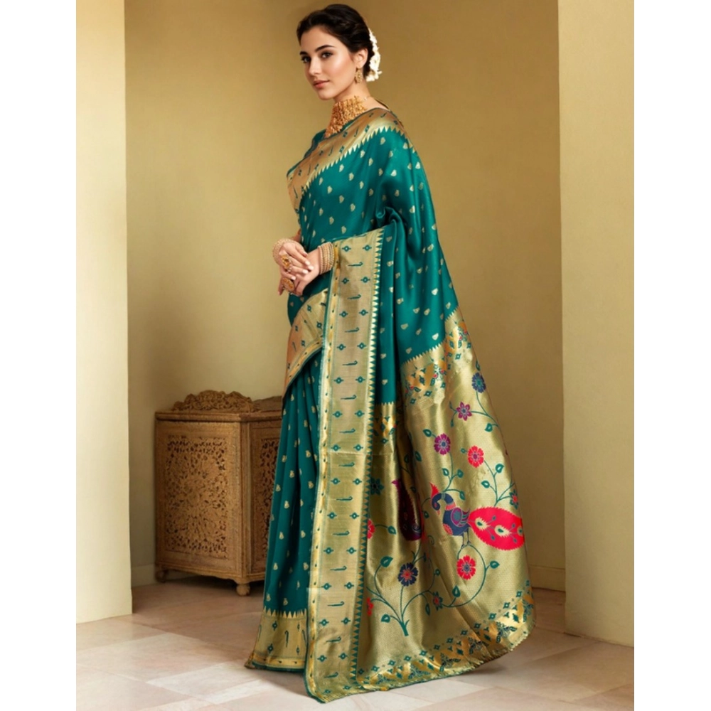 Women's Silk Blend Zari Weaving Saree With Unstitched Blouse 5.5Mtr (Rama) Women's Silk Blend Zari Weaving Saree With Unstitched Blouse 5.5Mtr (Rama)