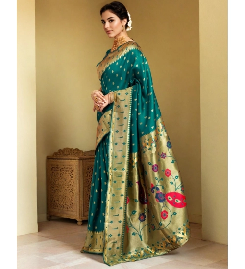 Women's Silk Blend Zari Weaving Saree With Unstitched Blouse 5.5Mtr (Rama)