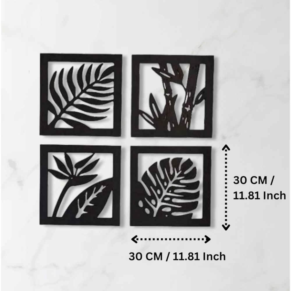 7 Decore Wooden 4 Pieces Square Tree Leaf Wall Art Panel Frame – Black (Big Size) 7 Decore Wooden 4 Pieces Square Tree Leaf Wall Art Panel Frame – Black (Big Size)