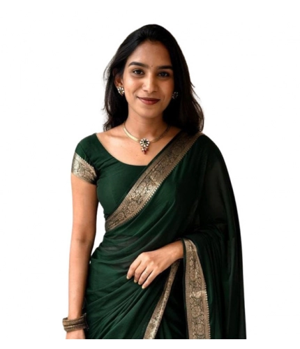 Women's Vichitra Silk Printed Saree With Unstitched Blouse 5.5Mtr (Green)