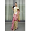 Women's Linen Printed Saree With Unstitched Blouse 5.5Mtr (Yellow)