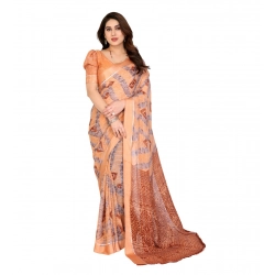 Women's Georgette Printed Saree With Unstitched Blouse 5.5Mtr (Orange)