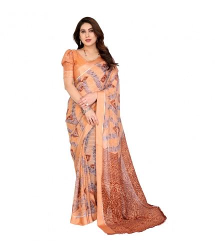 Women's Georgette Printed Saree With Unstitched Blouse 5.5Mtr (Orange)