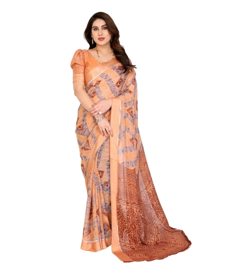 Women's Georgette Printed Saree With Unstitched Blouse 5.5Mtr (Orange)