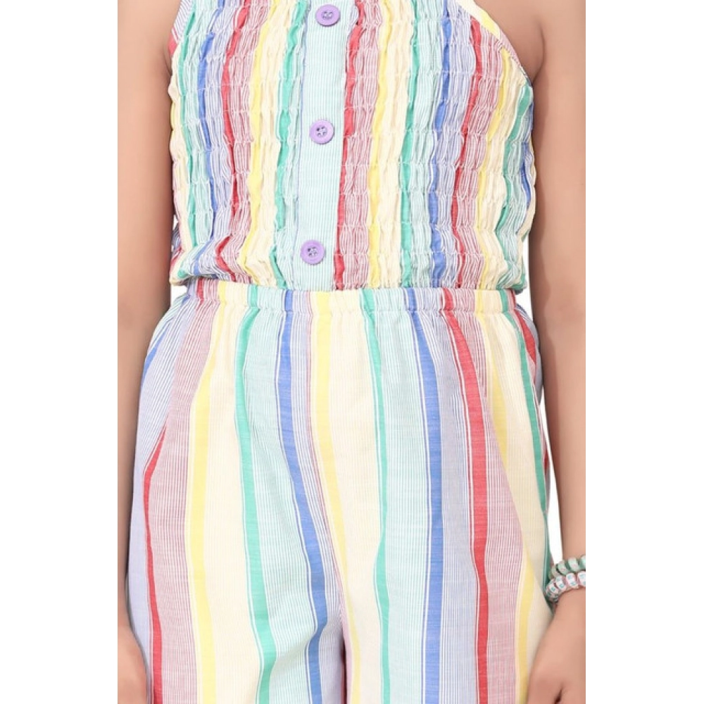 Girl's Polyester Cotton Blend Striped Sleeveless Jumpsuit (Multicolor) Girl's Polyester Cotton Blend Striped Sleeveless Jumpsuit (Multicolor)