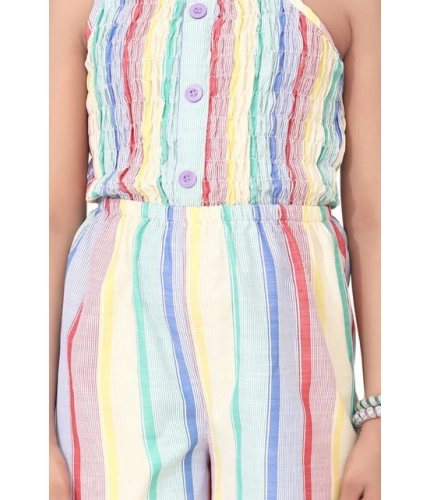 Girl's Polyester Cotton Blend Striped Sleeveless Jumpsuit (Multicolor)