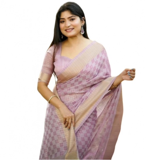 Women's Silk_Blend Checked Saree With Unstitched Blouse 5.5Mtr (Lavender)