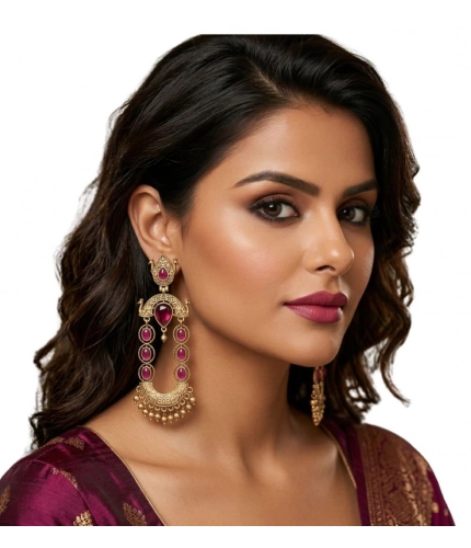 Women's Zinc Alloy Gold Plated Chandbali Earrings (Multicolor)