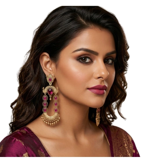 Women's Zinc Alloy Gold Plated Chandbali Earrings (Multicolor)