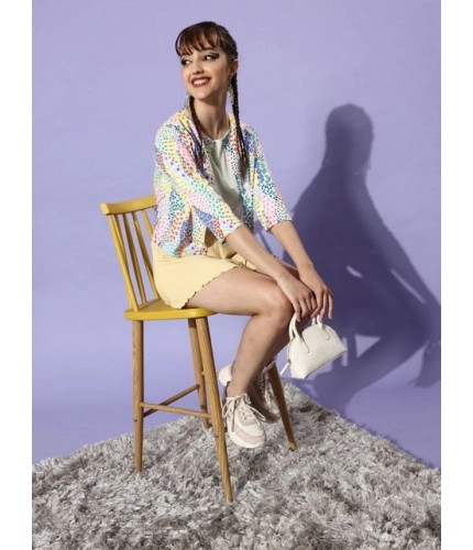 Women's Polyester Floral 3-4th Sleeves Shrug (Multicolor)