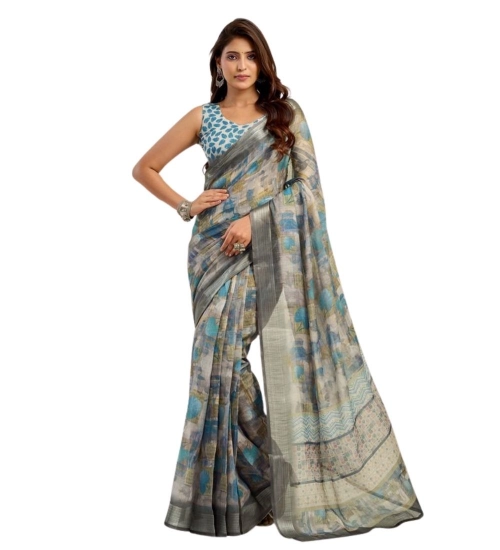 Women's Faux Linen Abstract Print Ready to wear Saree With Unstitched Blouse 5.5Mtr (Grey) Women's Faux Linen Abstract Print Ready to wear Saree With Unstitched Blouse 5.5Mtr (Grey)