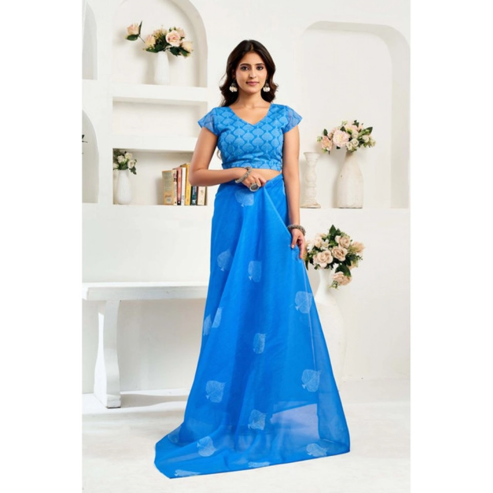 Women's Linen Cotton Printed Ready To Wear Saree With Unstitched Blouse 5.5 Mtr (Royal_Blue) Women's Linen Cotton Printed Ready To Wear Saree With Unstitched Blouse 5.5 Mtr (Royal_Blue)