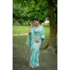 Women's Faux_Banarasi Lining Pattern Saree With Unstitched Blouse 5.5Mtr (Light_Aqua_Blue)