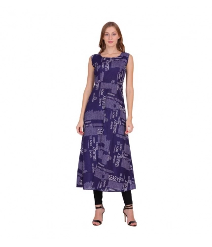 Women's Casual Crepe Sleeveless Slit Dress (Navy Blue)
