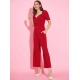 Women's Polyester Lycra Solid Puff Sleeve Jumpsuit (Red)