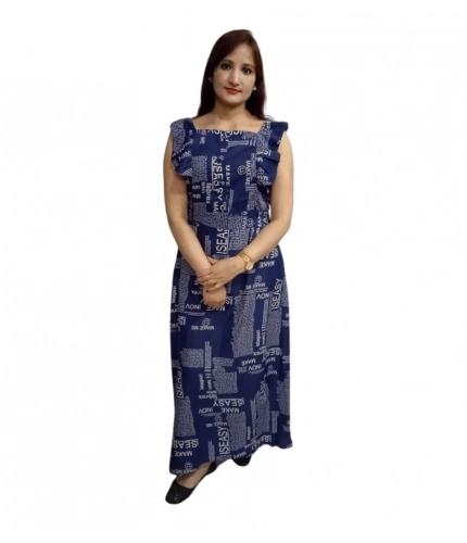 Women's Casual Crepe Sleeveless Dress (Blue)
