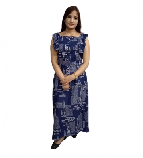 Women's Casual Crepe Sleeveless Dress (Blue)