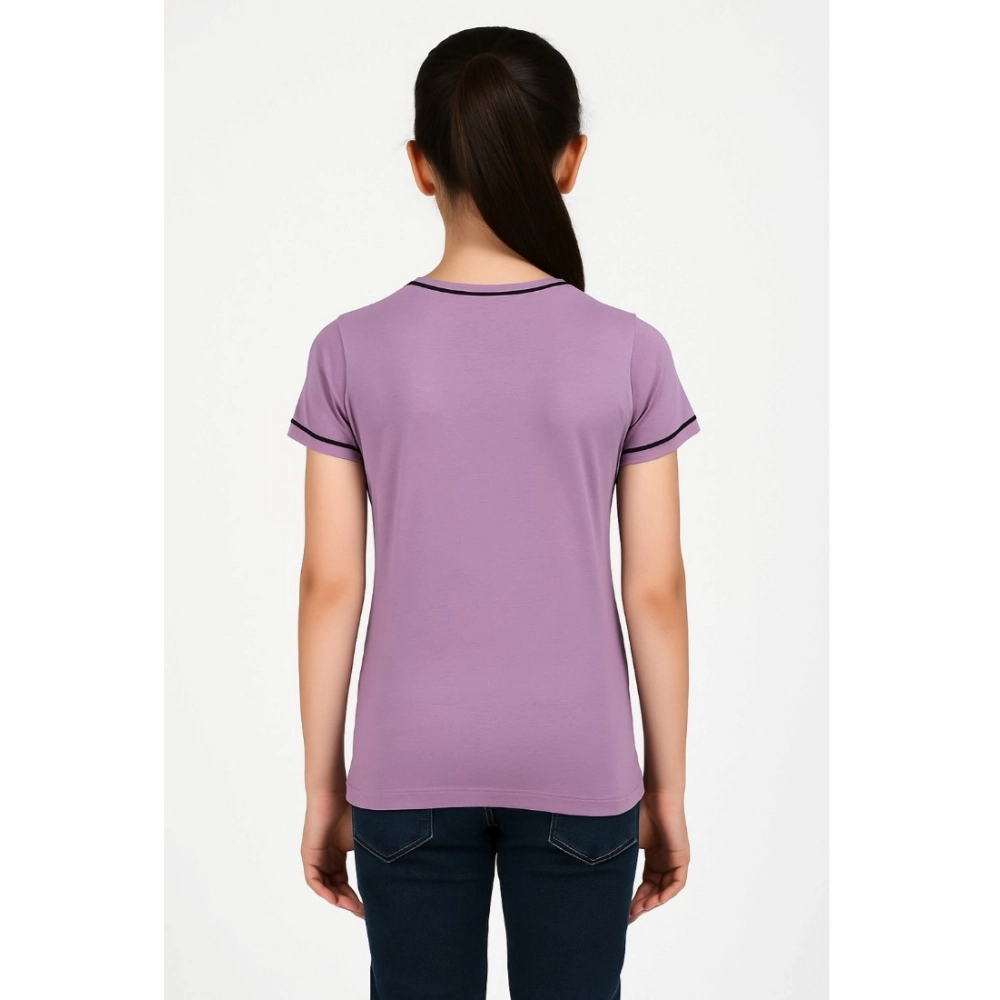 Girl's Cotton Printeded Round Neck T-Shirt (Lavander) Girl's Cotton Printeded Round Neck T-Shirt (Lavander)