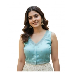 Women's Zimmi Choo Sequin Work V-Neck Padded Blouse (Sky Blue 38 Ready (Self Alterable 36–40)