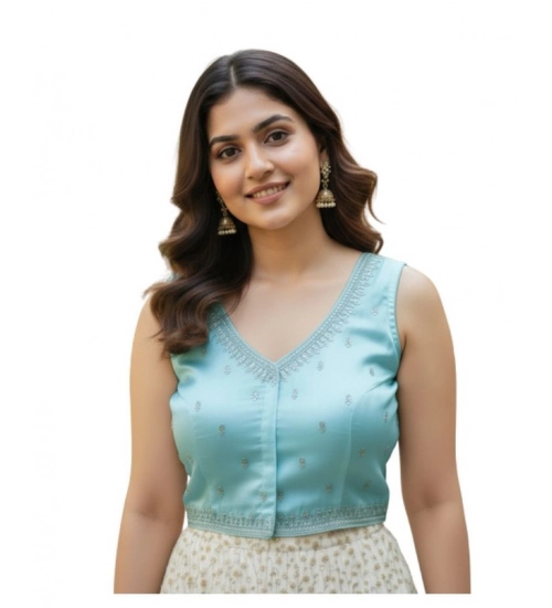 Women's Zimmi Choo Sequin Work V-Neck Padded Blouse (Sky Blue 38 Ready (Self Alterable 36–40)