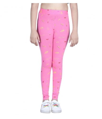 Girl's Cotton Lycra Printed Elasticated Leggings (Pink) Girl's Cotton Lycra Printed Elasticated Leggings (Pink)