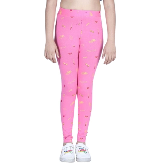 Girl's Cotton Lycra Printed Elasticated Leggings (Pink) Girl's Cotton Lycra Printed Elasticated Leggings (Pink)